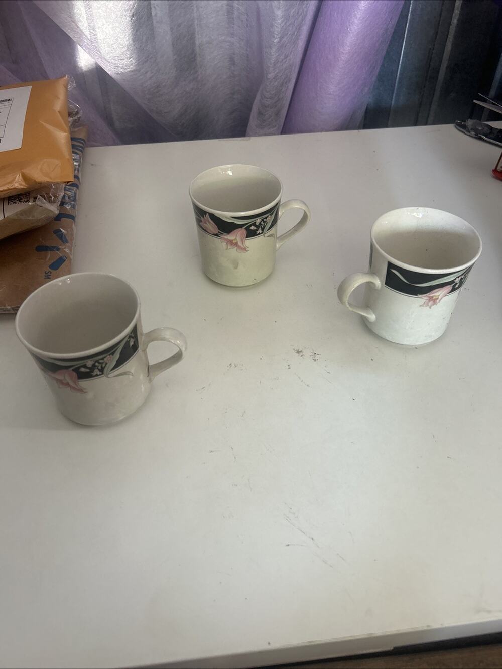 VTG. 1988 Set of 3 China Pearl SERENA Coffee Mugs/Tea Cups. FREE SHIPPING